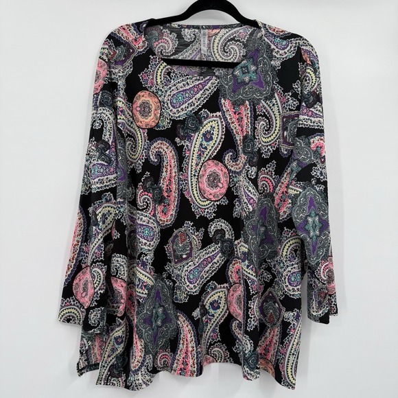 Dear Scarlett Tops - Dear Scarlett Tunic Shirt Womens XL Black Multicolor Paisley Slinky Stretch